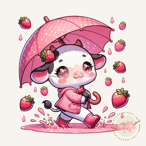 Kawaii strawberry cow girl png, cute cow sticker, kawaii pink animals, baby cow png, strawberry cow clipart, commercial use, png