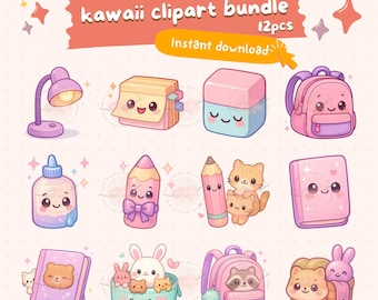 Niedliche Kawaii Schule Clipart, Klassenzimmer Dekor, Schule Lieferungen PNG Aufkleber, druckbare digitale Aufkleber, kommerzielle Nutzung, png, Chibi Art