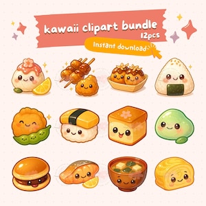 Cute kawaii food clipart, street foods, kawaii food illustration, takoyaki, chibi food art, printable digital stickers, commercial use, png