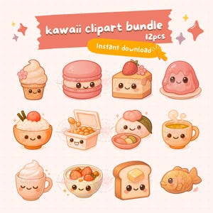Niedliches Kawaii Essen Clipart, Street Food, Kawaii Essen Illustration, Chibi Essen Kunst, druckbare digitale Aufkleber, kommerzielle Nutzung, png