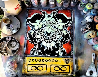 Exodia glow-in-the-dark Spray-paint art 50x70cm.