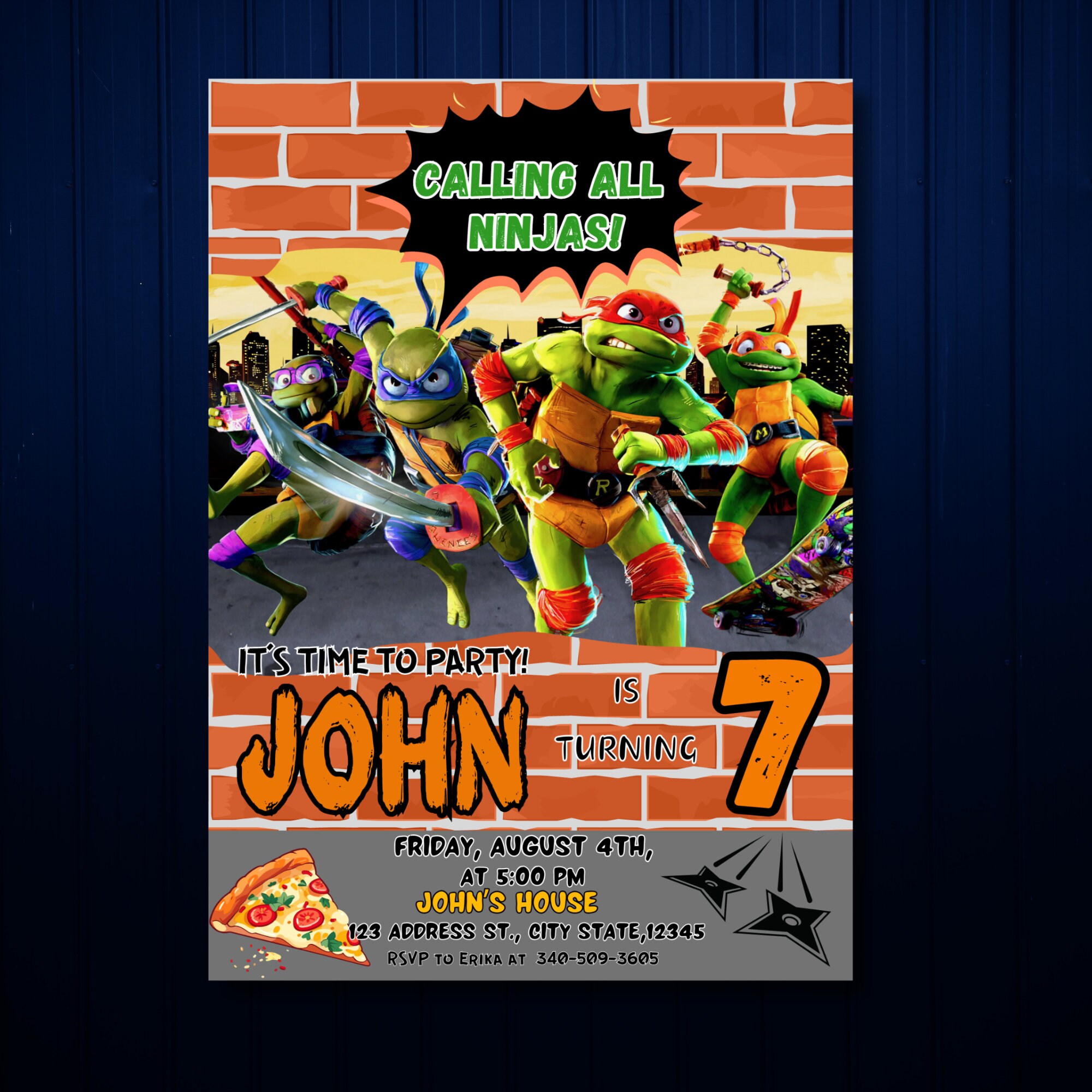 Tmnt Invitation Card, Editable Template, Quick and Easy Editing, Digital Invitation, High ...