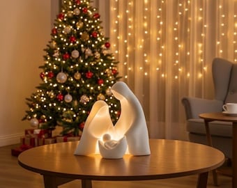 Modern Illuminated Nativity Set, Minimalist Christmas Decor, 3D Printed Holy Family Figurine, Unique Christmas Decoration, Religious Gift
