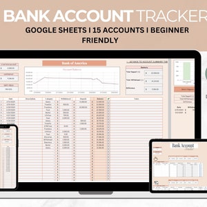 Conto bancario, Tracker di fogli di calcolo, Tracker finanziario di Fogli Google, Pianificatore di risparmio, Tracker di carte di credito, Informazioni bancarie, Organizzatore di finanze