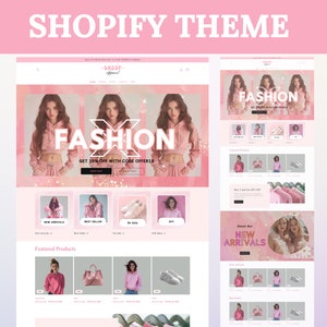 Shopify-thema, Shopify-websitesjabloon voor boetiek, roze Shopify-sjablonen, Shopify-websiteontwerp, Shopify-thema, Shopify-banner, mode