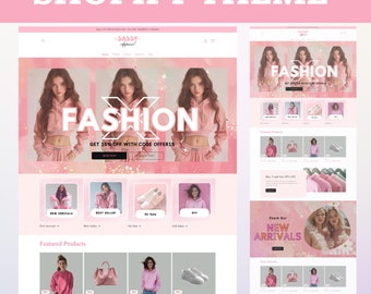Tema Shopify, modello di sito Web Shopify per boutique, modelli Shopify rosa, progettazione di siti Web Shopify, tema Shopify, banner Shopify, moda