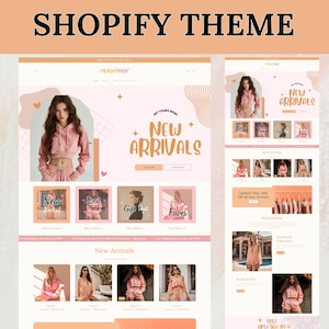 Tema Shopify, modello di sito Web Shopify per boutique, modelli Shopify color pesca e rosa, progettazione di siti Web Shopify, moda carina, banner Shopify
