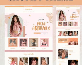 Shopify Theme , Shopify Website template for Boutique, Peach & Pink Shopify Templates, Shopify Website Design, Cute Fashion, Shopify Banner