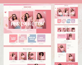 Shopify Theme, Shopify Website for Boutique, Pink Shopify Templates, Shopify Website Design, Shopify Theme, Minimalist & Cute Feminine Theme