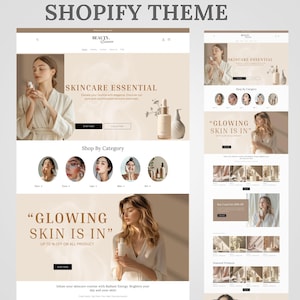 Beauty Shopify Theme, Shopify Website for Beauty, Shopify Templates, Website Design, Feminine, Minimal & Cute Design, Cosmetic website Theme