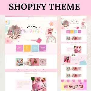 May include: A pink and white Shopify theme for an online store selling cute and colorful stationery and accessories. The theme features a banner with the text "Lot's Shop New Arrival" and a variety of product images, including notebooks, pens, and stickers. The theme also includes a "Best Seller" section and a call to action to "Buy 2 and Get 20% Off".