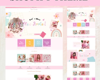 Shopify Theme, Shopify Website template for Boutique, Pink Shopify Templates, Creative Shopify Website Design, Cute Shopify, SweetDreams