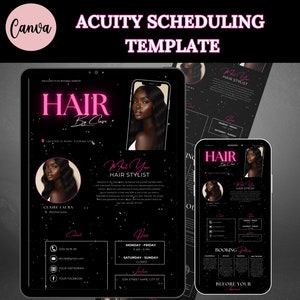 Acuity Scheduling Template Hair stylist, Hair Stylist Branding, Acuity scheduling, Hair Stylist Website, Canva Template, Black & Pink Acuity