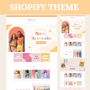 Tema Shopify per boutique, modello di sito web Shopify, modello Shopify rosa, modello di sito web Shopify, tema pesca, femminile, minimale e carino