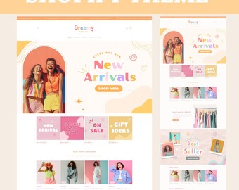 Tema de Shopify para boutique, plantilla de sitio web de Shopify, plantilla de Shopify rosa, plantilla de sitio web de Shopify, tema de melocotón, femenino, minimalista y bonito