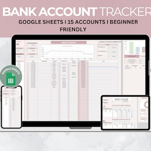 Monitoraggio del conto bancario, monitoraggio finanziario di Fogli Google, pianificatore di risparmio, monitoraggio della carta di credito, informazioni bancarie, organizzatore finanziario