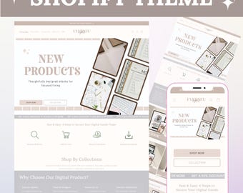 Shopify Theme Digital Products, Neutral Shopify Website Template, Shopify Templates, Website templates, Store Banner, Minimalist , Aesthetic