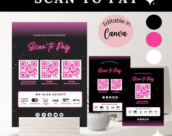 Scan to Pay Template, Scan to pay printable, Pink Aesthetic, Payment QR Code Canva Templates, Payment QR display, Beauty Salon, Hair Stylist