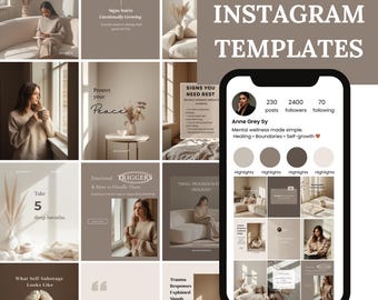 Therapist Instagram Templates for Mental Health Psychologists, Editable Canva Social Media Posts for Therapy Practice Marketing, Neutral Kit