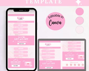 Link in bio template, Pink Landing Page, Canva Link In Bio, Instagram Bio Link, Bio Website,  Canva Template , Cute Design, Pink Branding