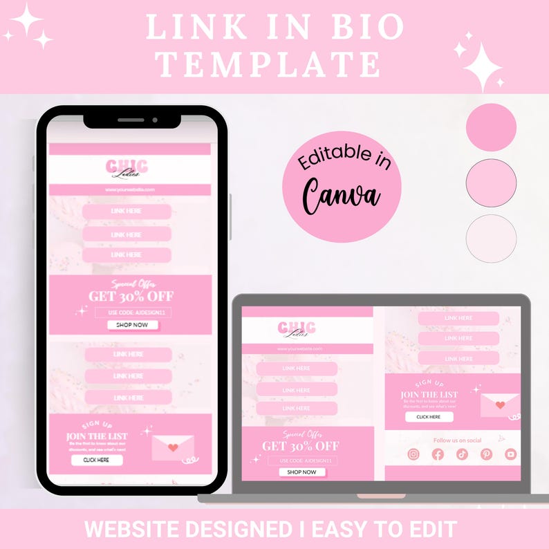 Link in Bio Template, Pink Landing Page, Canva Link in Bio, Instagram ...