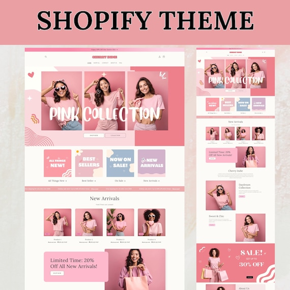 Shopify Theme, Shopify Website for Boutique, Pink Shopify Templates, Shopify Website Design, Shopify Theme, Minimalist & Cute Feminine Theme