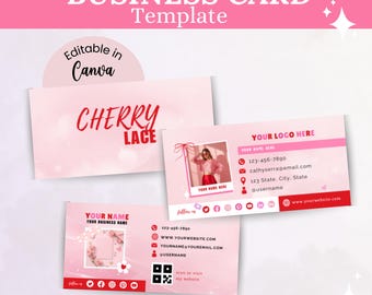 Cherry Coquette Business Card Template, Pink Red Creative Small Business Card Design, Canva editable, Business Card, Editable Business Card