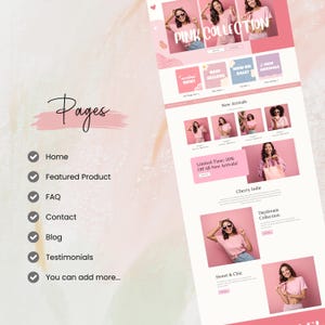 Shopify Theme, Shopify Website for Boutique, Pink Shopify Templates, Shopify Website Design, Shopify Theme, Minimalist & Cute Feminine Theme