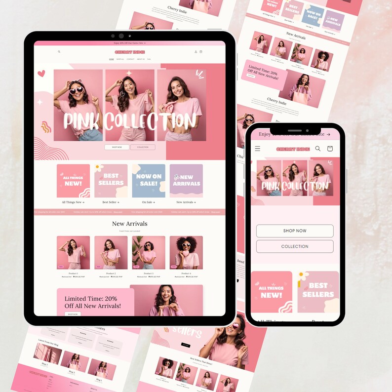 Shopify Theme, Shopify Website for Boutique, Pink Shopify Templates, Shopify Website Design, Shopify Theme, Minimalist & Cute Feminine Theme