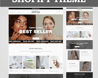 Shopify Theme, Shopify Website for Beauty, Pink Shopify Templates, Website Design, Feminine, Minimal & Cute Design, Beauty website Theme