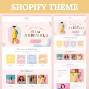 Tema Shopify Pastello, Modello di sito web Shopify per boutique, Modelli Shopify Rosa, Banner Shopify Design Shopify, Moda, Pesca Pastello