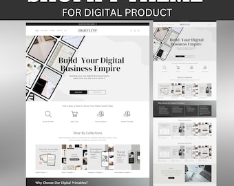 Shopify Theme Digital Products, Shopify Website Template, Black Shopify Templates, Website templates, Shopify Store Banner, Shopify Template
