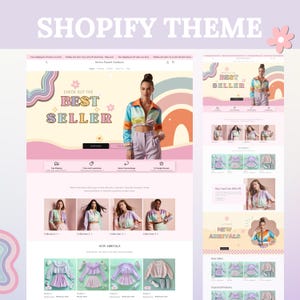 Retro Shopify Theme, ShopifyTemplate for Boutique, Clothing Website Template, Pink Shopify Template, Minimal & Cute Design, Website Theme