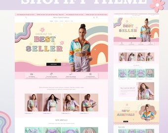 Retro Shopify Theme, ShopifyTemplate for Boutique, Clothing Website Template, Pink Shopify Template, Minimal & Cute Design, Website Theme