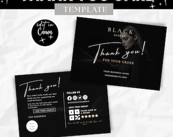 Black Luxury Beauty Thank You Card Template, Canva Editable, Printable Salon, Spa, Skincare, Makeup Artist Appreciation, Business Card