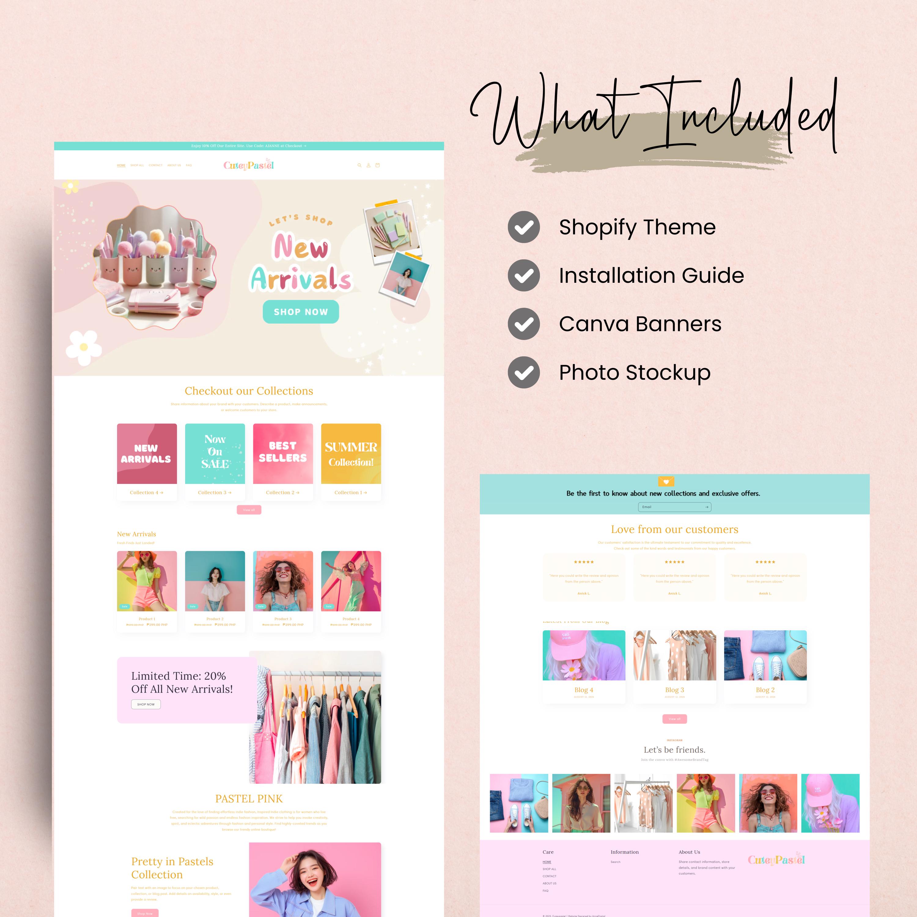 Shopify Theme, Shopify Website for Boutique, Pink Shopify Templates, Shopify Website Design, Cute Shopify Theme, Pastel, Shopify Design