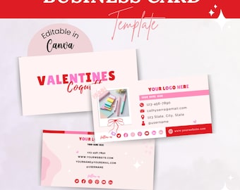 Valentine Business Card Template, Pink Red Creative Small Business Card Design, , Canva editable, Business Card, Editable Business Card