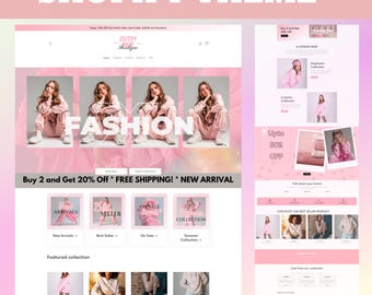 Shopify Theme, Shopify Website for Boutique, Pink Shopify Templates, Shopify Website Design, Shopify Theme, Shopify banner, Minimal, Cute