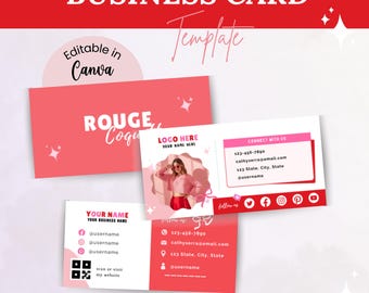 Coquette Business Card Template, Pink Red Creative Small Business Card Design, , Canva editable, Business Card, Editable Business Card
