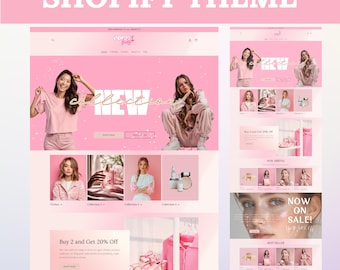 Shopify Theme, Website Template for Boutique, Shopify Template, Pink Shopify Template Minimal & Cute Design, Boutique Fashion Theme, Beauty