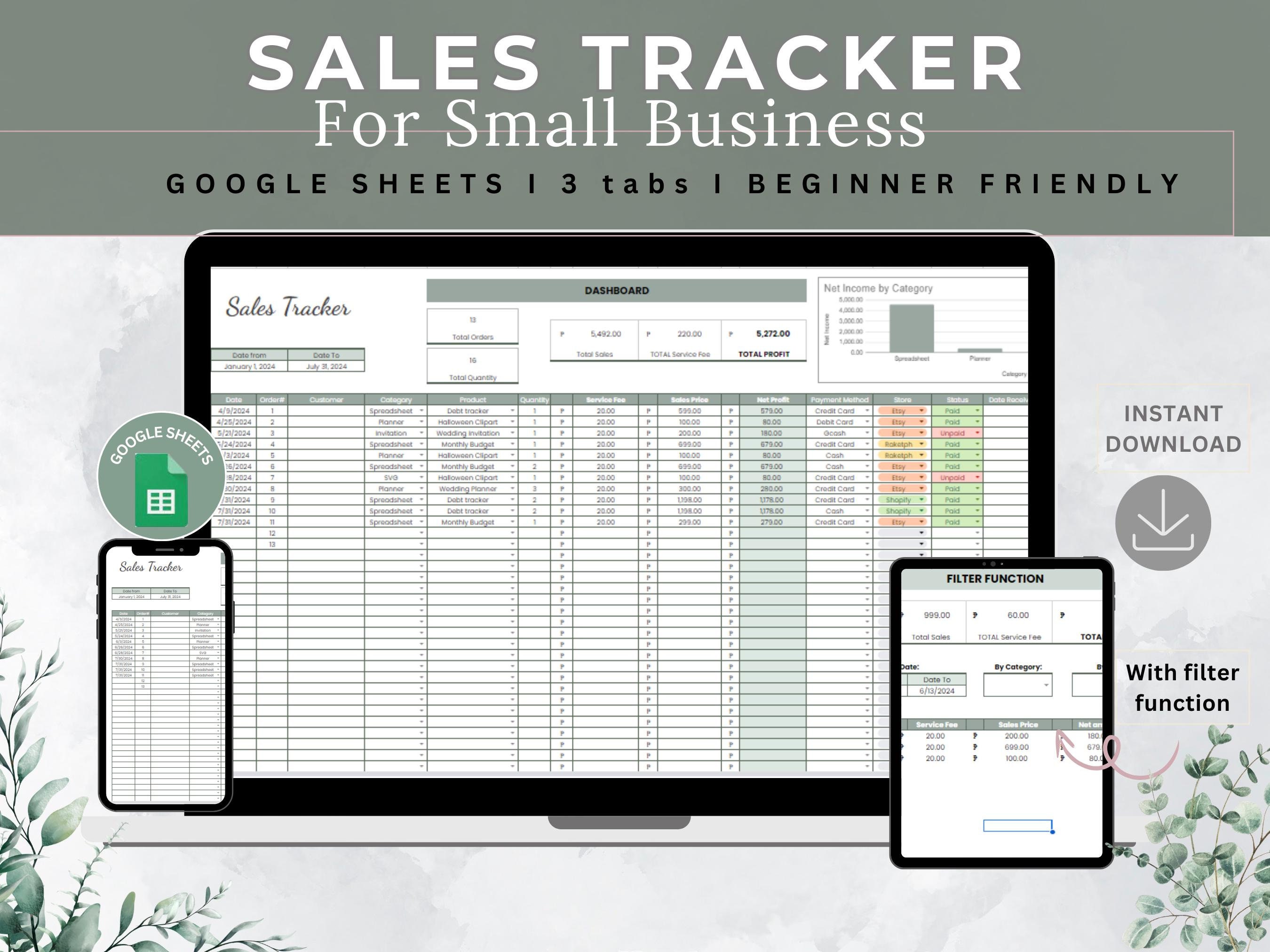 Sales Tracker Spreadsheet, Google Sheets Sales Tracker, Online Sales ...