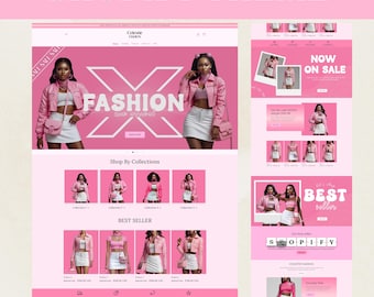 Tema Shopify, sito web Shopify rosa per boutique, modelli Shopify, design del sito web Shopify, tema del sito web, banner Shopify, minimale, carino
