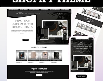 Shopify Theme Digital Products, Black Shopify Website Template, Shopify Templates, Website templates, Shopify Store Banner, Shopify Template
