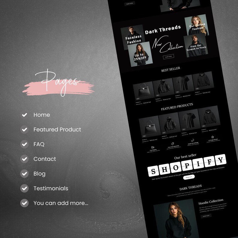 Shopify Theme Clothing, Shopify Website for Boutique, Black Shopify Templates,Website Design, Shopify Theme, Clothing website template