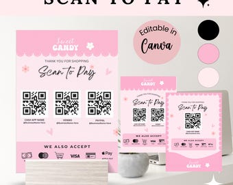 Scan to Pay Template, Scan to pay printable, Pink Coquette Aesthetic Customizable Payment QR Code Canva Templates, Payment QR display, Cute