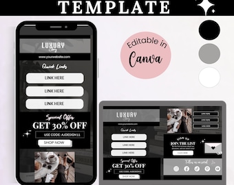 Link in bio template, Landing Page, Canva Link In Bio, Instagram Bio Link, Beauty Website,  Black Template Medspa , Esthetician Website, Spa