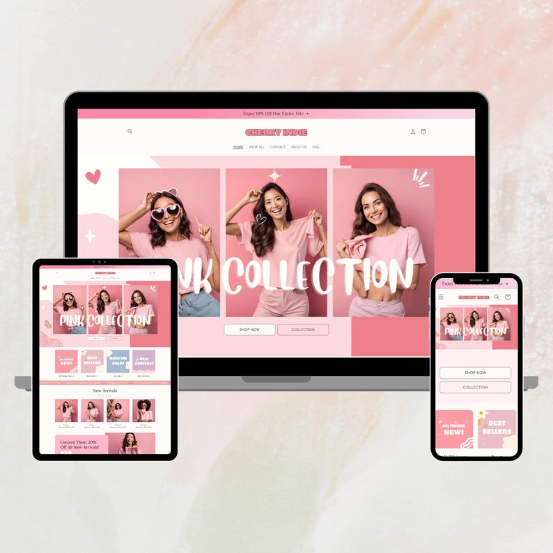 Shopify Theme, Shopify Website for Boutique, Pink Shopify Templates, Shopify Website Design, Shopify Theme, Minimalist & Cute Feminine Theme