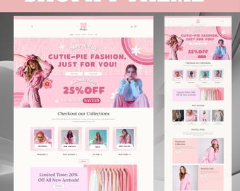 Modello di tema Shopify, sito web Shopify per boutique, modelli Shopify rosa, progettazione di siti web Shopify, tema Shopify, banner Shopify