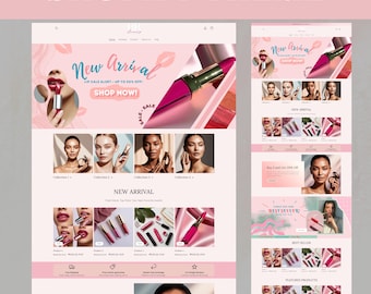 Pink Shopify Theme, Shopify Website Template for Beauty, Skincare Shopify Theme Template, Shopify Design, Website cosmetics, Shopify Banner