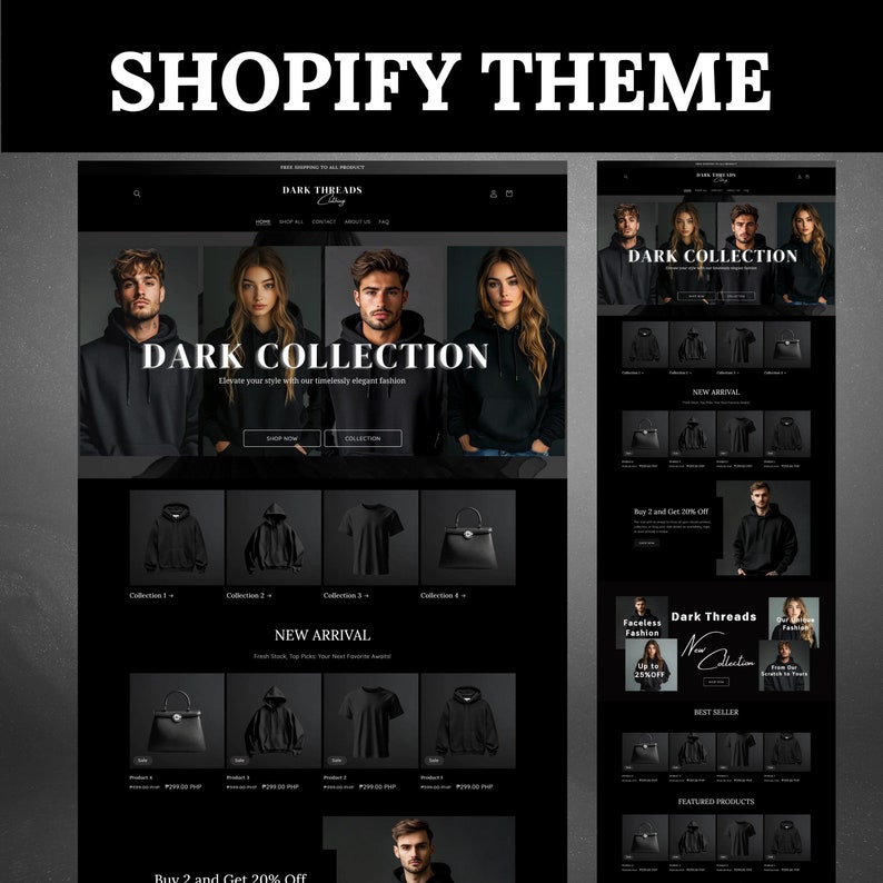 Shopify Theme Clothing, Shopify Website for Boutique, Black Shopify Templates,Website Design, Shopify Theme, Clothing website template